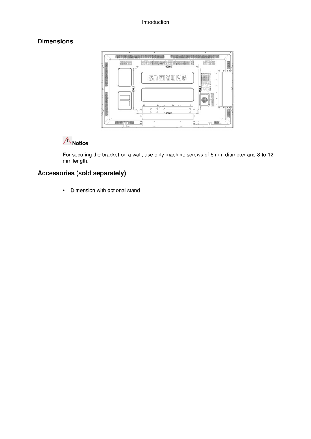 Samsung 460DX-3, 460DX3, 400DX-3, 400DX3 user manual Dimensions, Accessories sold separately 