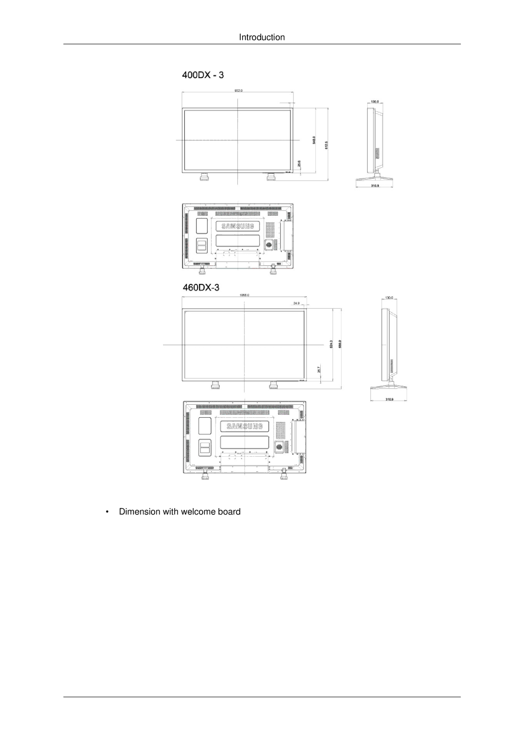 Samsung 400DX-3, 460DX3, 460DX-3, 400DX3 user manual Introduction Dimension with welcome board 