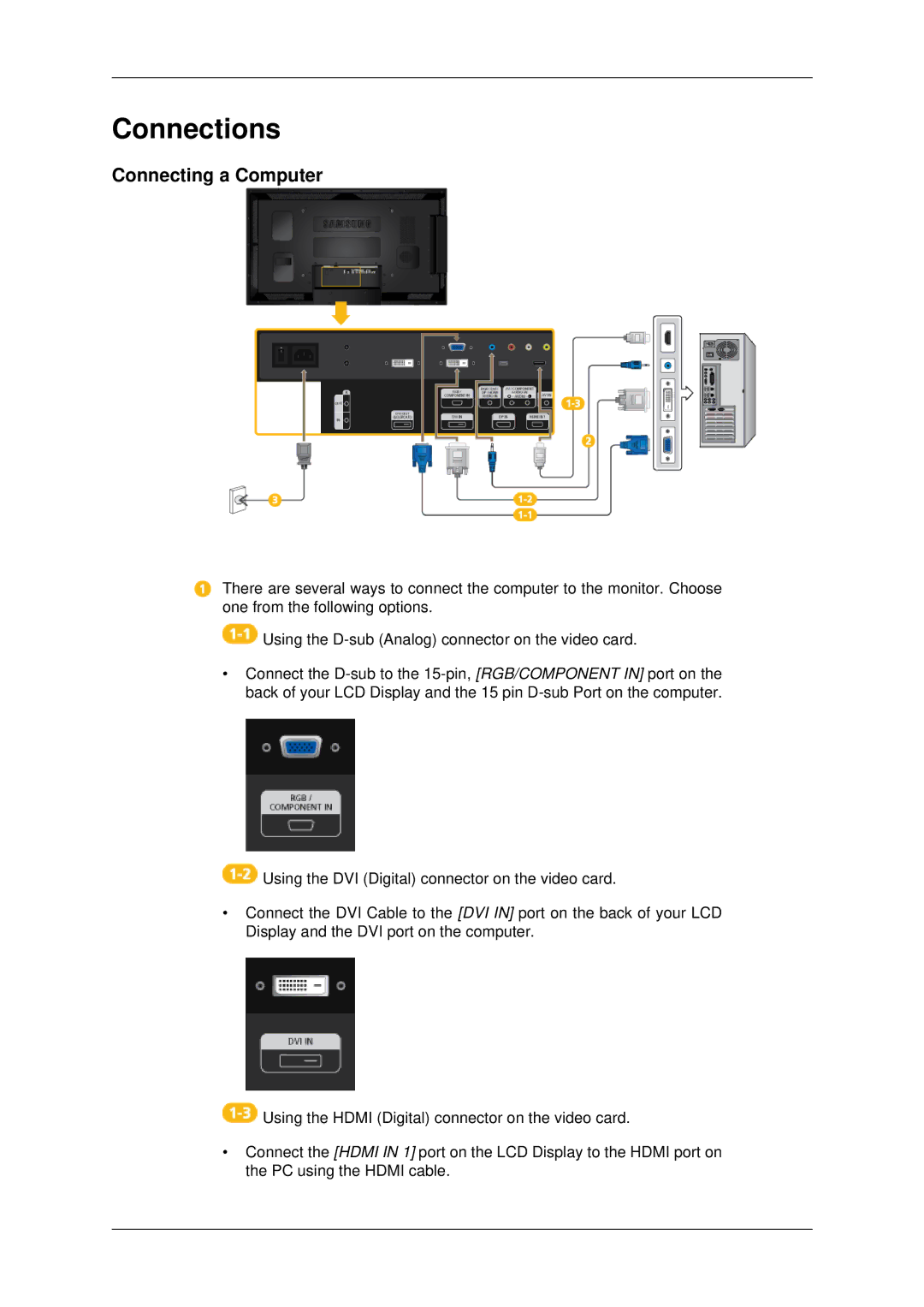 Samsung 460DX3, 460DX-3, 400DX-3, 400DX3 user manual Connections, Connecting a Computer 