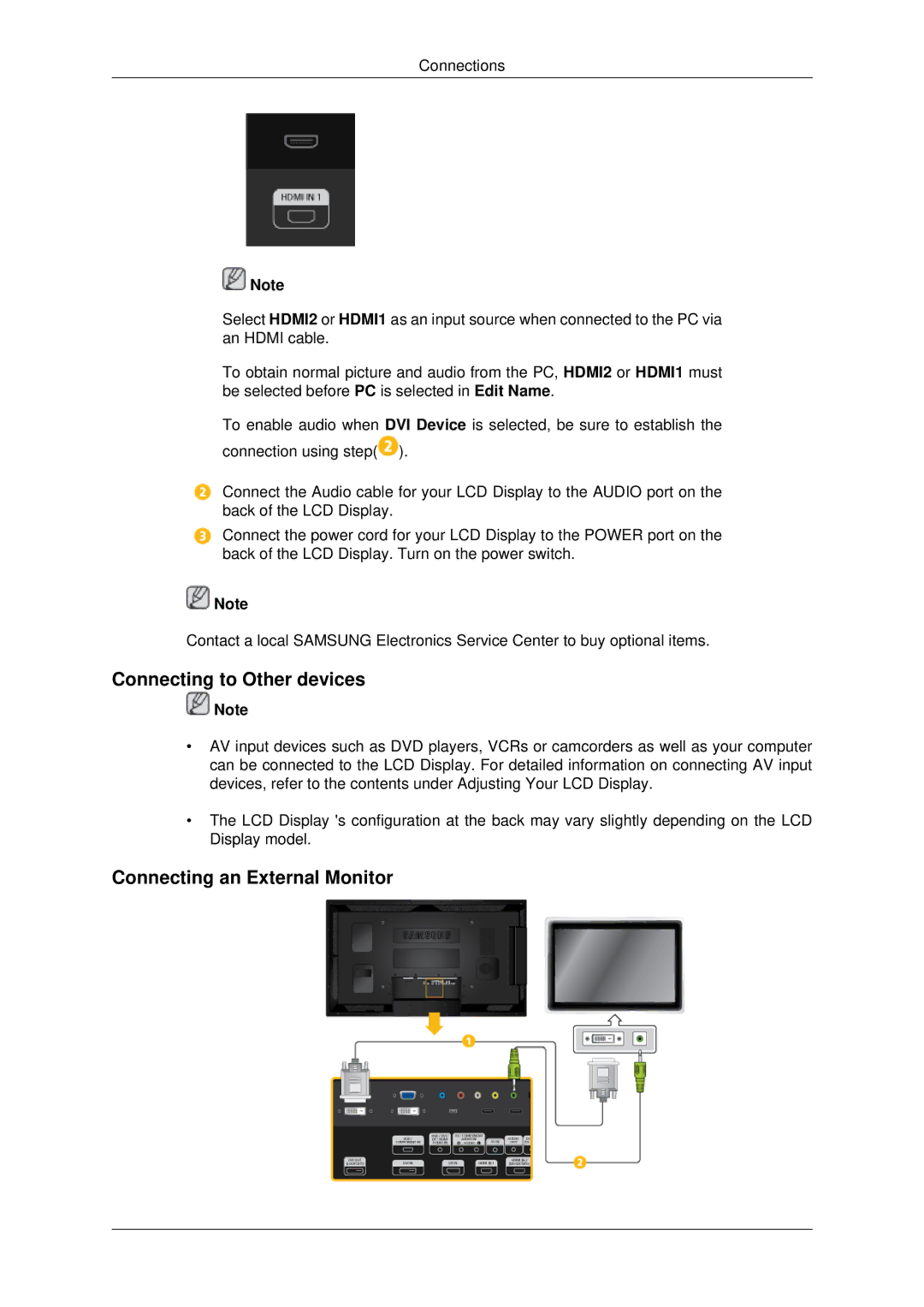 Samsung 460DX-3, 460DX3, 400DX-3, 400DX3 user manual Connecting to Other devices, Connecting an External Monitor 