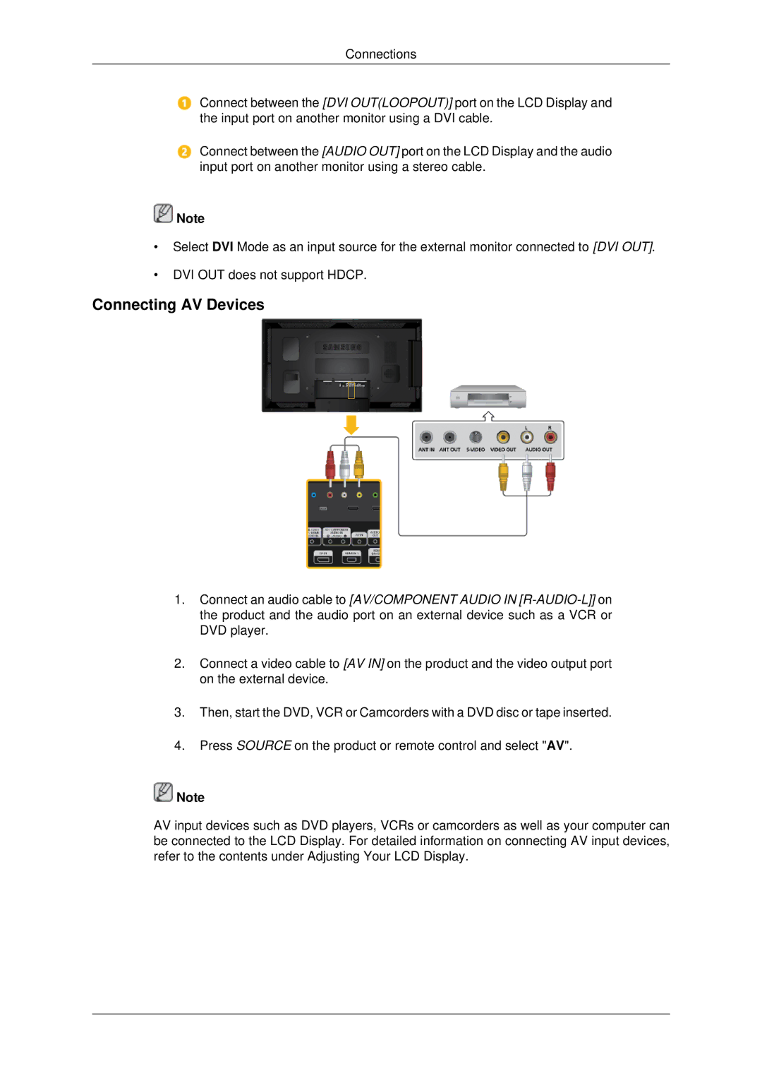 Samsung 400DX-3, 460DX3, 460DX-3, 400DX3 user manual Connecting AV Devices 