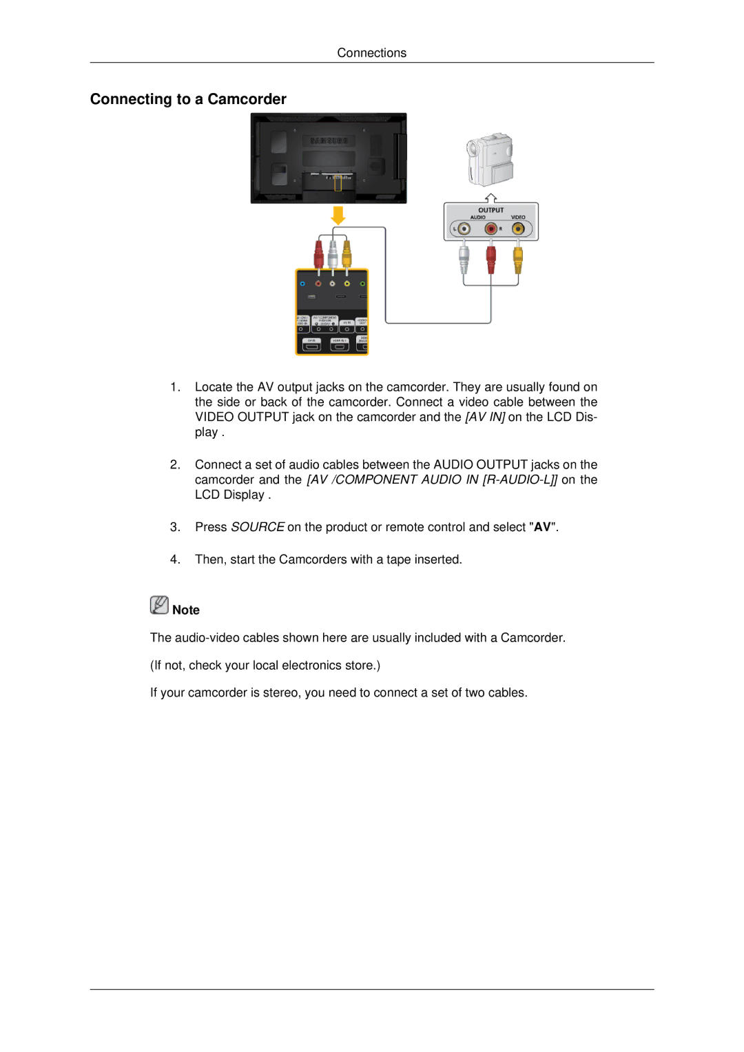 Samsung 400DX3, 460DX3, 460DX-3, 400DX-3 user manual Connecting to a Camcorder 