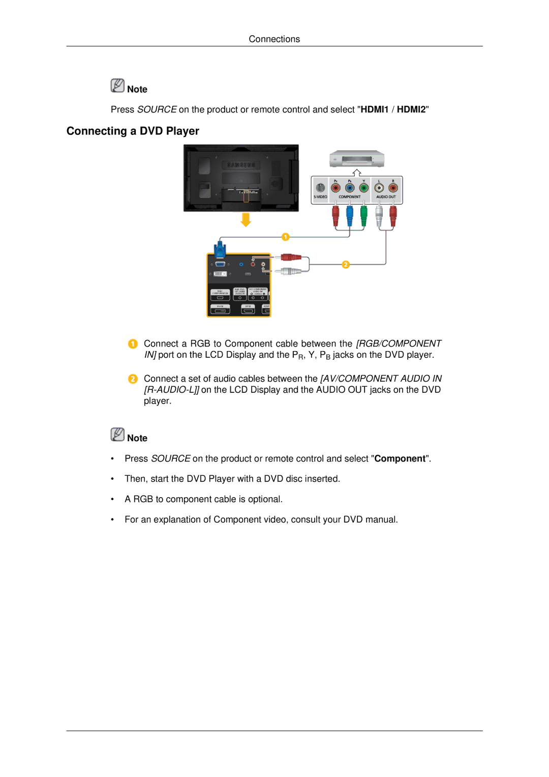 Samsung 460DX-3, 460DX3, 400DX-3, 400DX3 user manual Connecting a DVD Player 