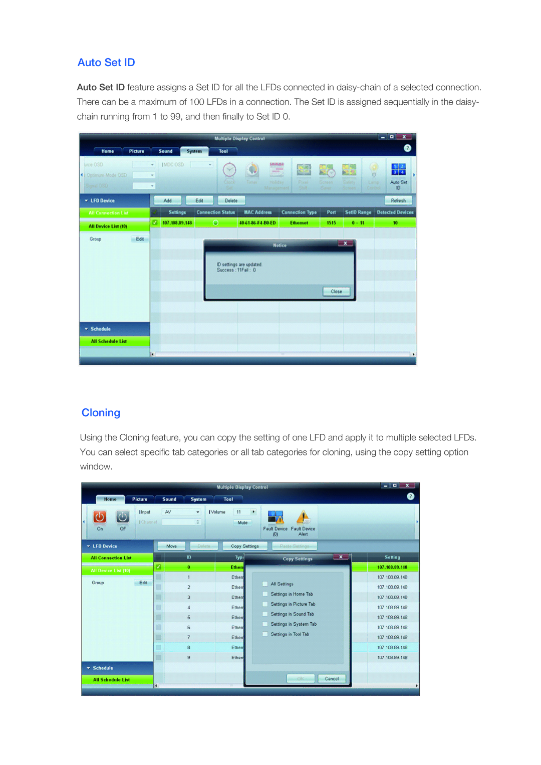 Samsung 400DX-3, 460DX3, 460DX-3, 400DX3 user manual Auto Set ID, Cloning 