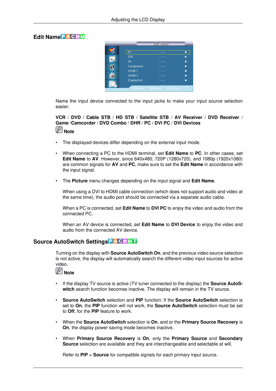 Samsung 460DX-3, 460DX3, 400DX-3, 400DX3 user manual Edit Name, Source AutoSwitch Settings 