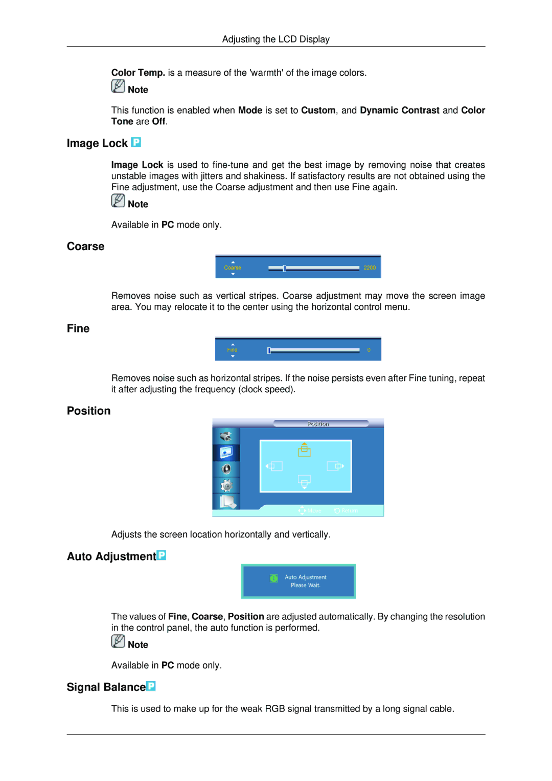 Samsung 400DX-3, 460DX3, 460DX-3, 400DX3 user manual Image Lock, Coarse, Fine, Auto Adjustment, Signal Balance 