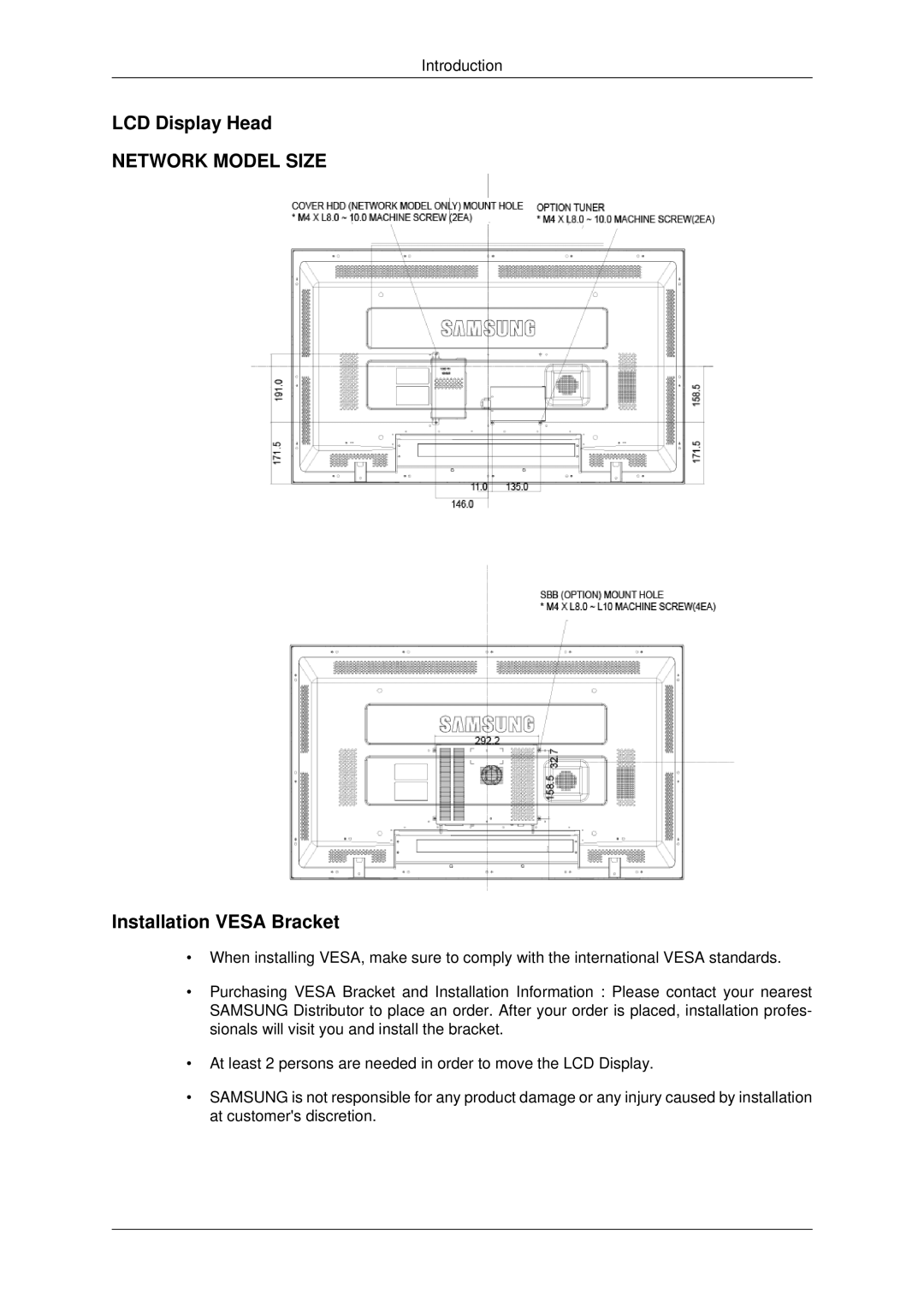 Samsung 400FP-2, 460FPN-2, 460FP-2, 400FPn-2 user manual Network Model Size 