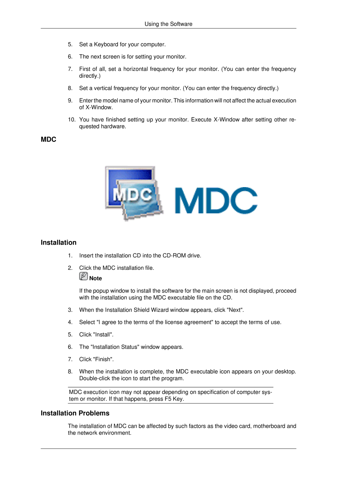 Samsung 460FPN-2, 460FP-2, 400FPn-2, 400FP-2 user manual Mdc, Installation Problems 