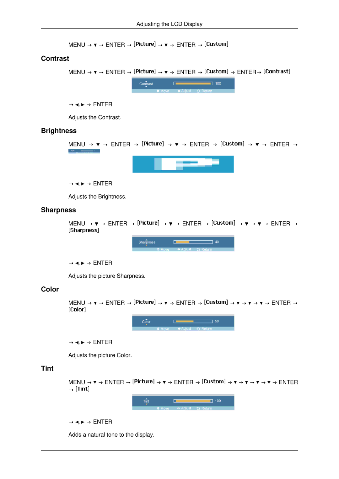 Samsung 460FPN-2, 460FP-2, 400FPn-2, 400FP-2 user manual Color, Tint 