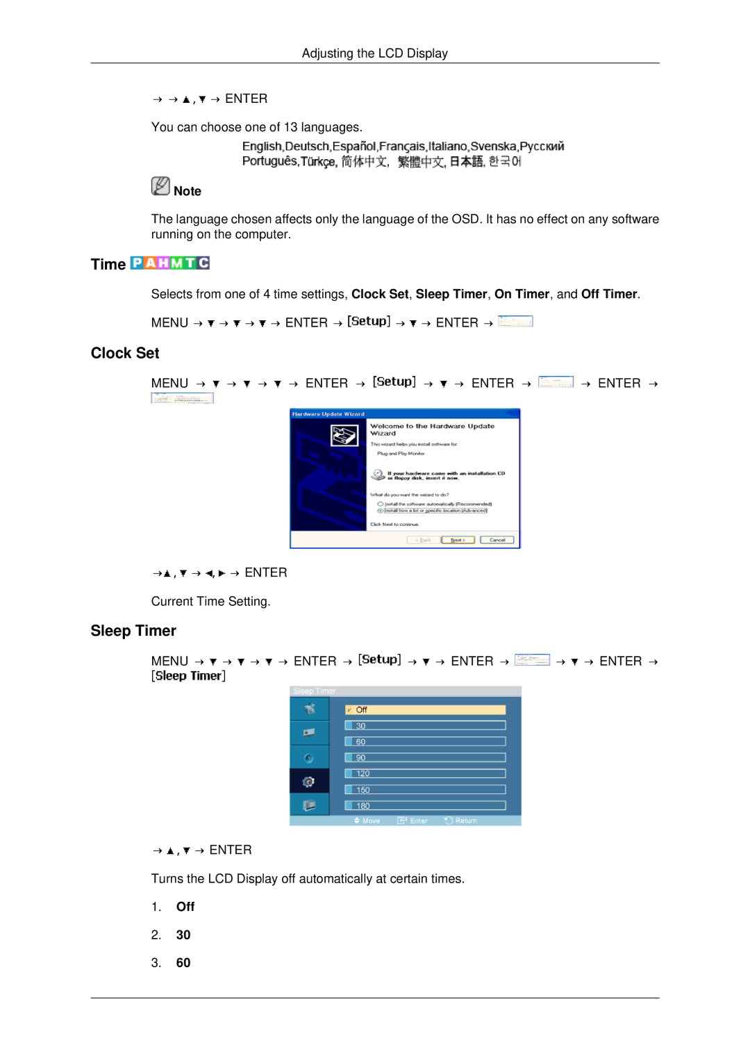 Samsung 400FP-2, 460FPN-2, 460FP-2, 400FPn-2 user manual Clock Set, Sleep Timer 