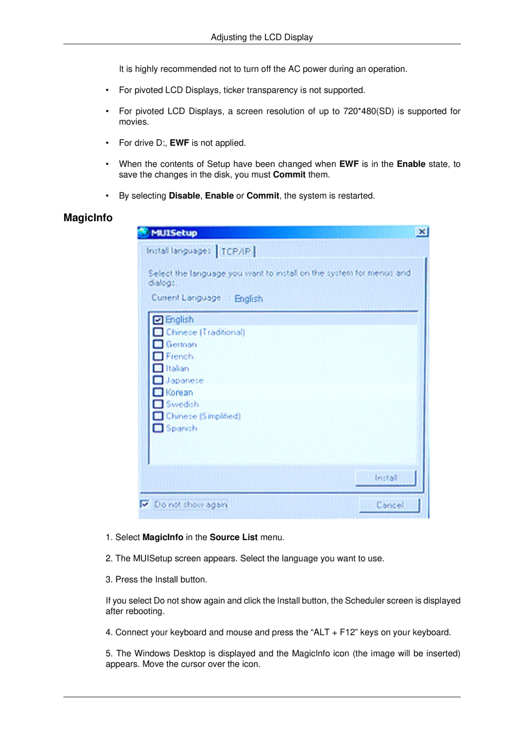 Samsung 460FP-2, 460FPN-2, 400FPn-2, 400FP-2 user manual Select MagicInfo in the Source List menu 