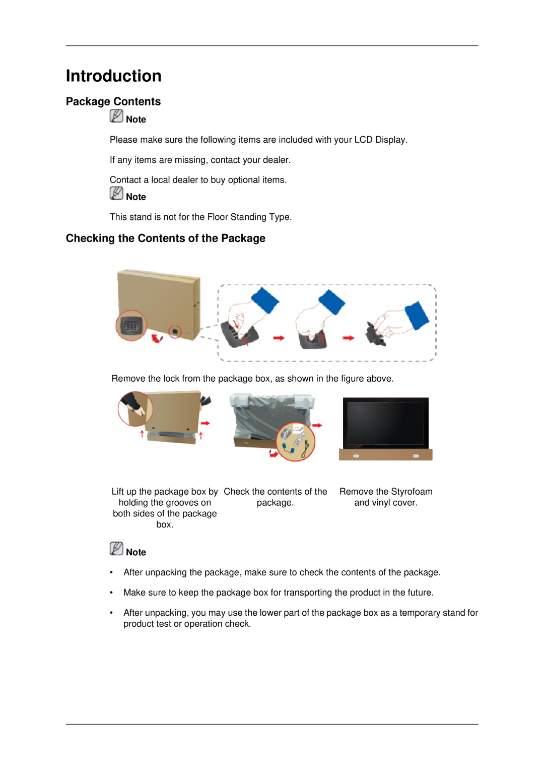 Samsung 460FP-2, 460FPN-2, 400FPn-2, 400FP-2 user manual Package Contents, Checking the Contents of the Package 