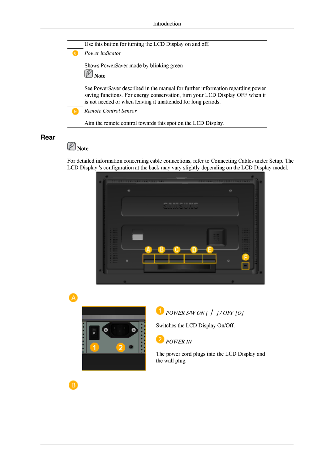 Samsung 460MPn, 400MPN user manual Rear, Power indicator 