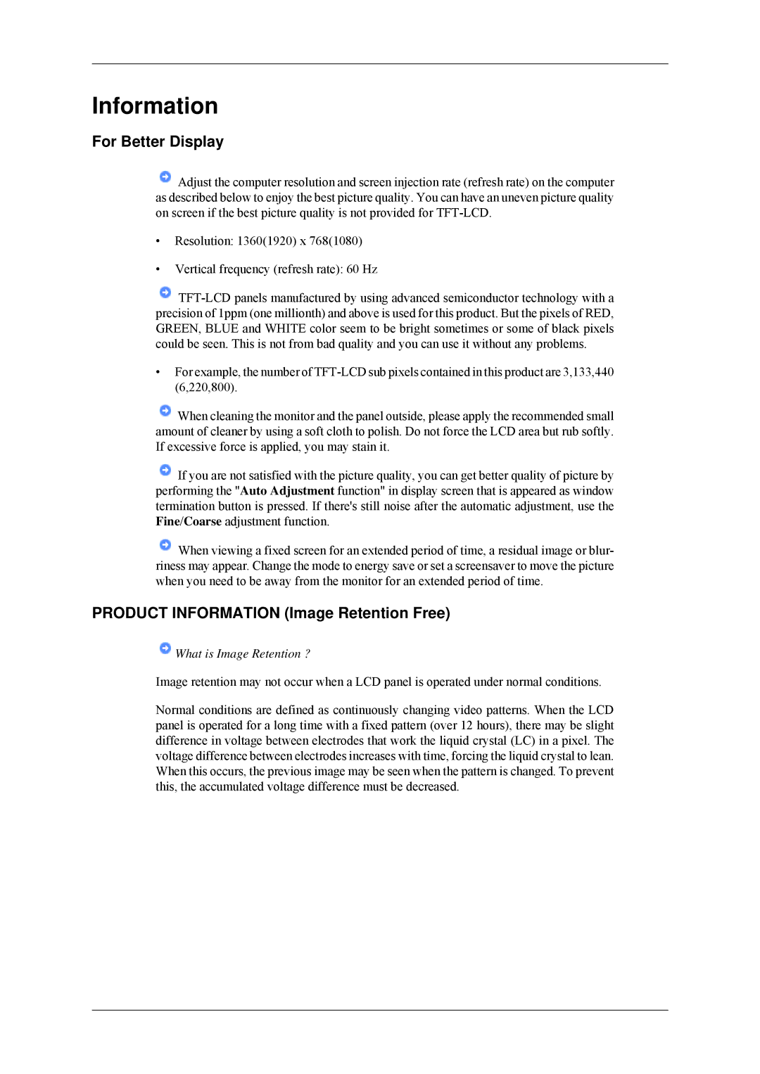 Samsung 460MPn, 400MPN user manual For Better Display, Product Information Image Retention Free 