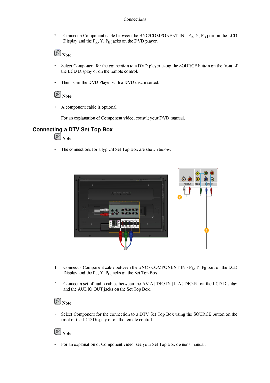 Samsung 460MPn, 400MPN user manual Connecting a DTV Set Top Box 