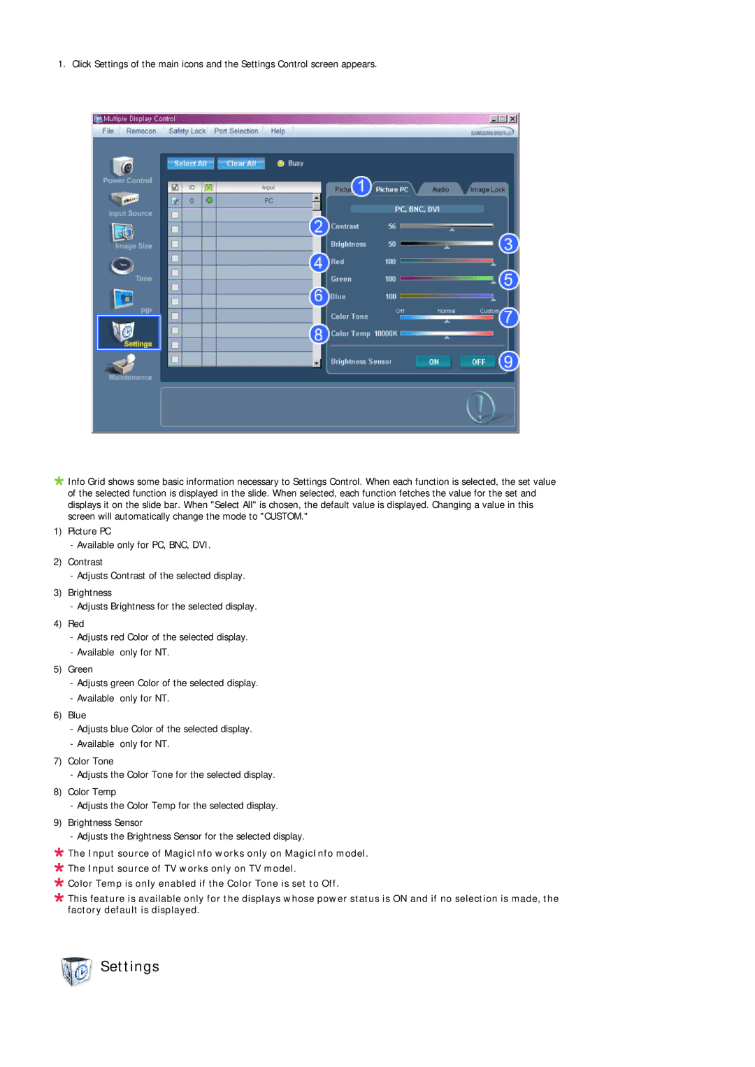 Samsung 460MPn, 400MPN user manual Settings 