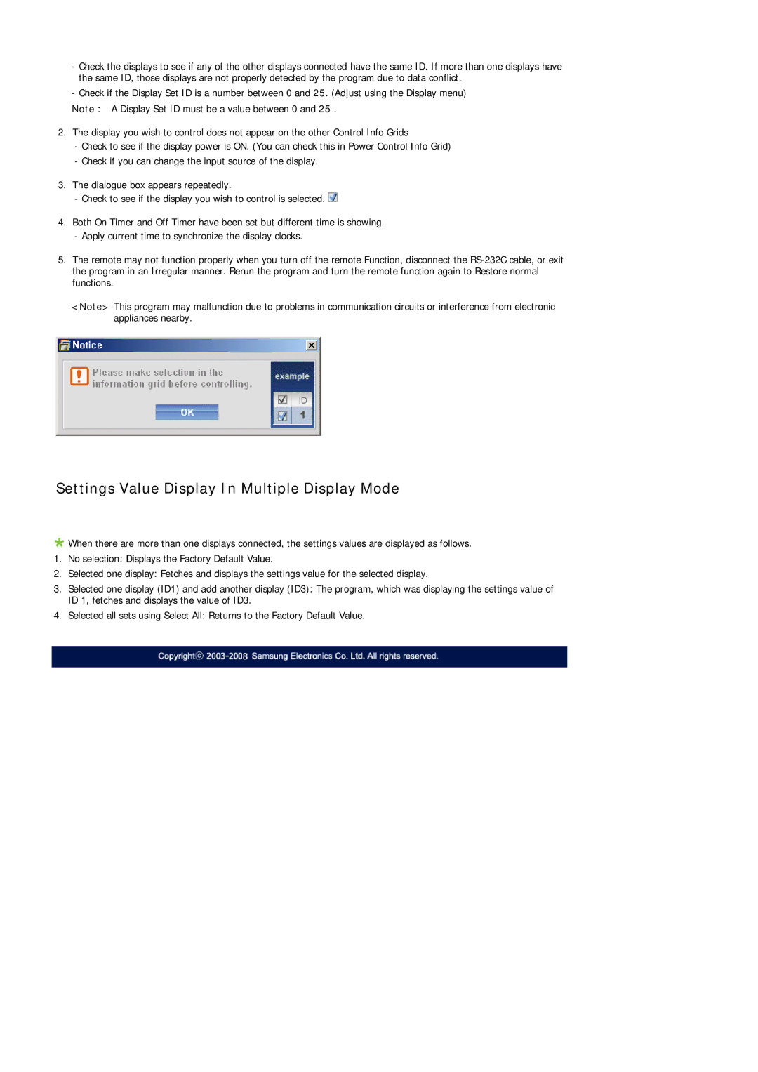 Samsung 460MPn, 400MPN user manual Settings Value Display In Multiple Display Mode 