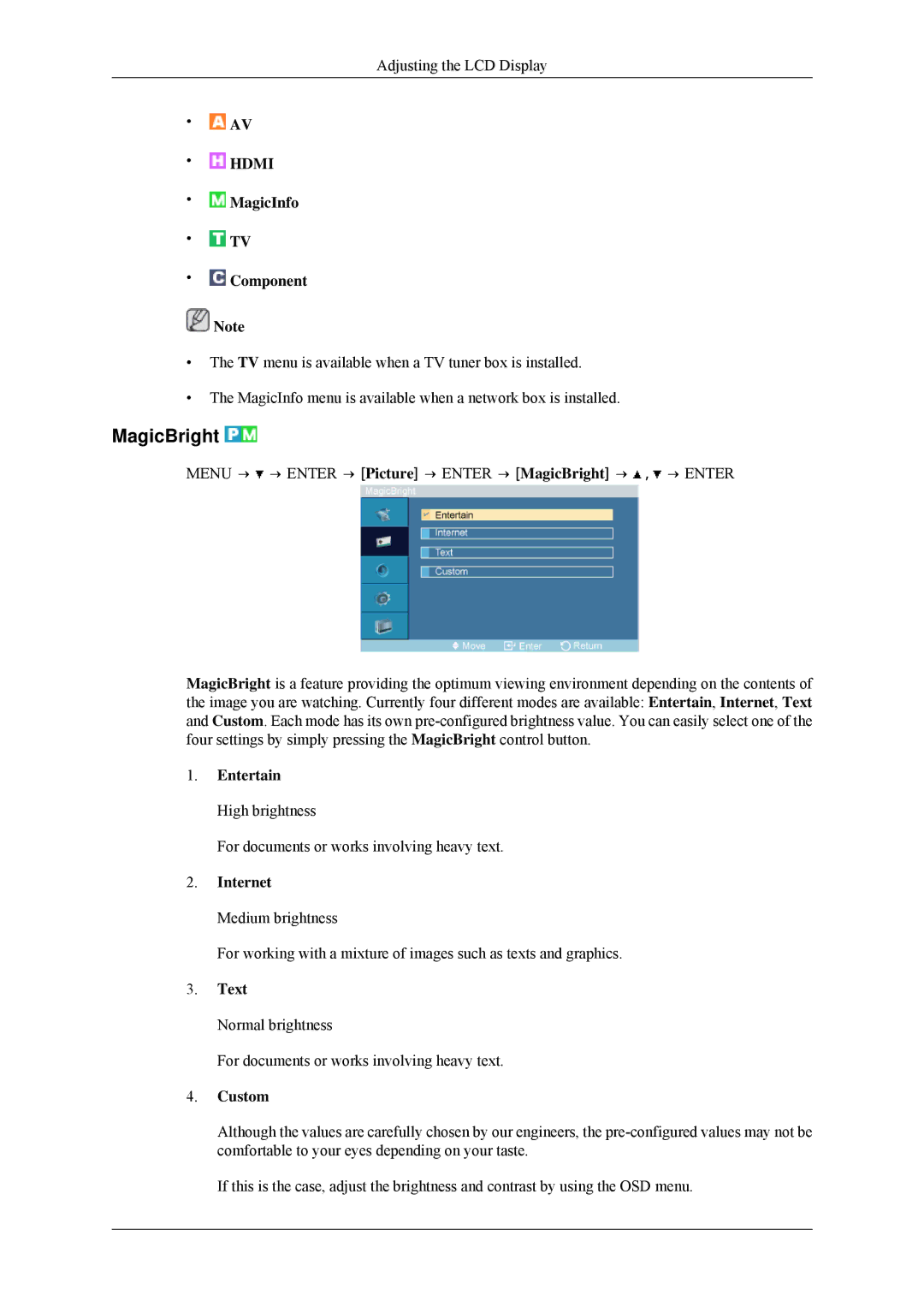 Samsung 460MPn, 400MPN user manual MagicBright, Entertain High brightness, Internet, Text 