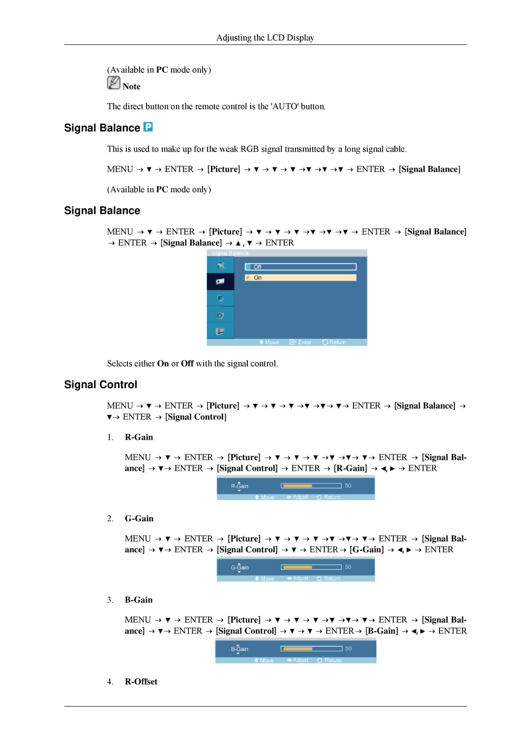 Samsung 460MPn, 400MPN user manual Signal Control, → Enter → Signal Balance → , → Enter, Offset 