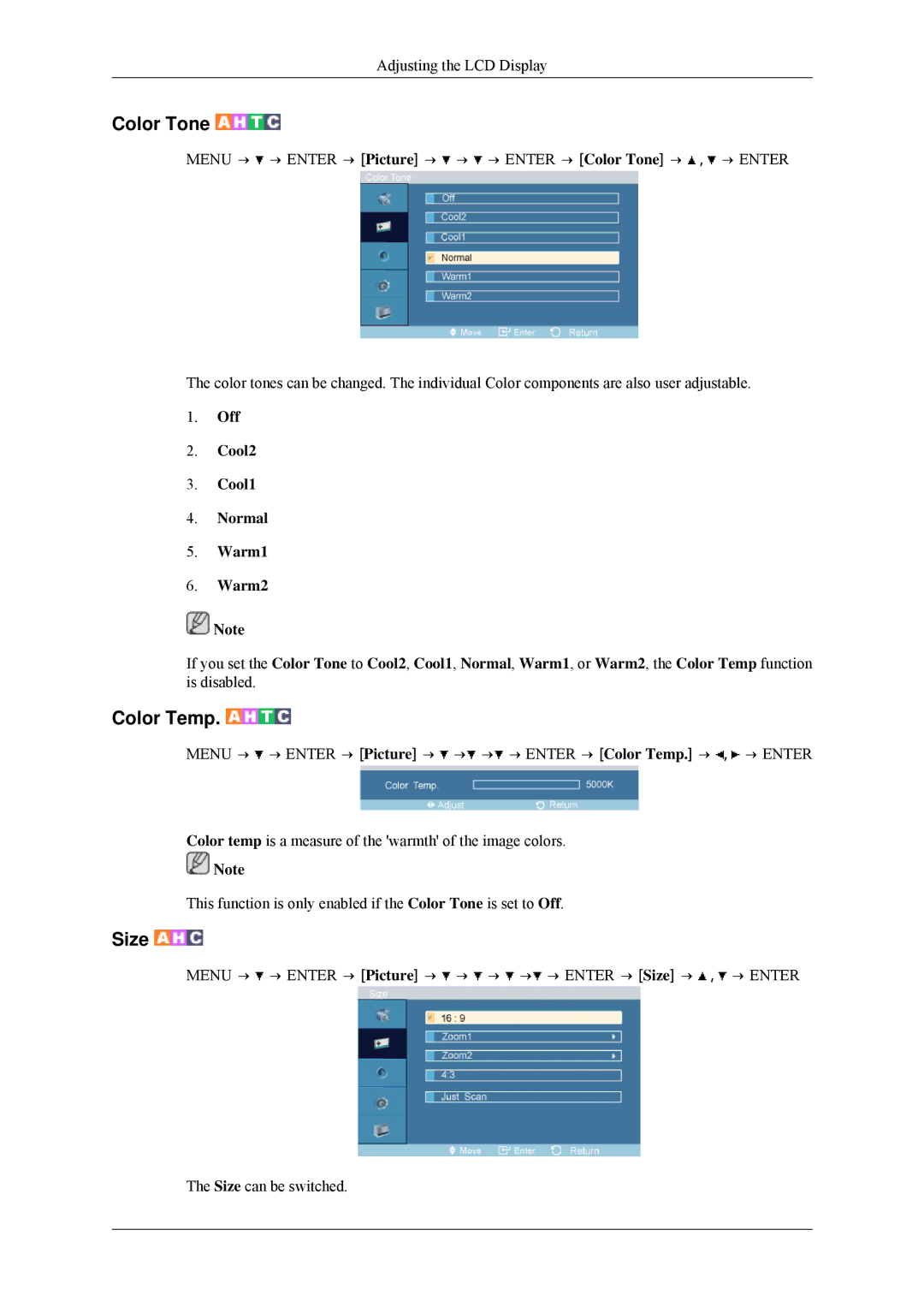 Samsung 460MPn, 400MPN user manual Menu → → Enter → Picture → → → → → Enter → Size → , → Enter 