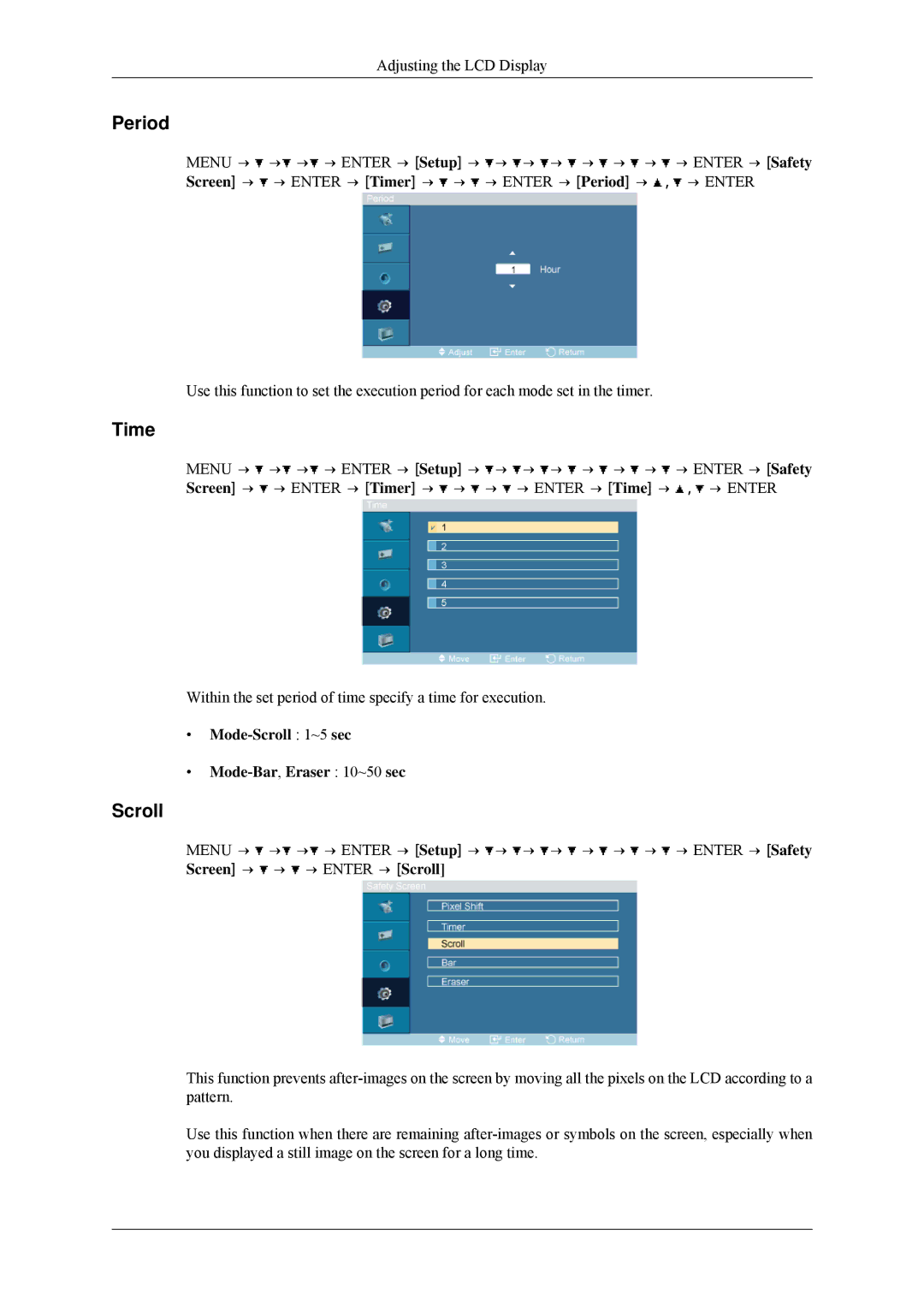 Samsung 460MPn, 400MPN user manual Period, Mode-Scroll 1~5 sec Mode-Bar,Eraser 10~50 sec 