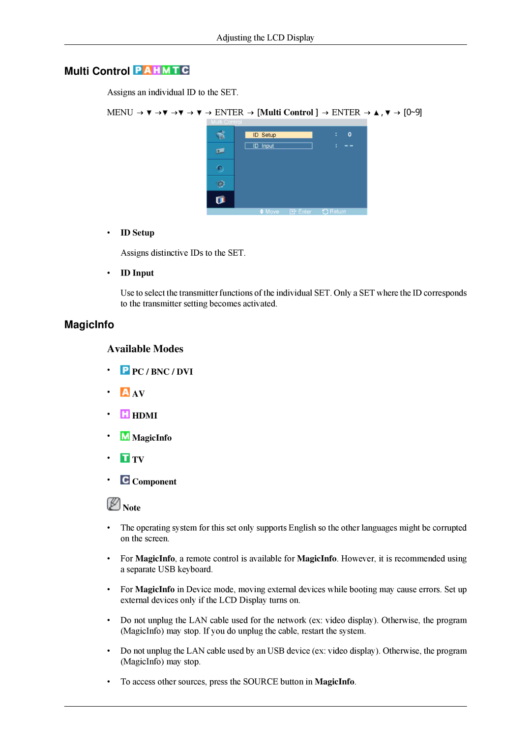 Samsung 460MPn, 400MPN user manual MagicInfo, ID Setup, ID Input 