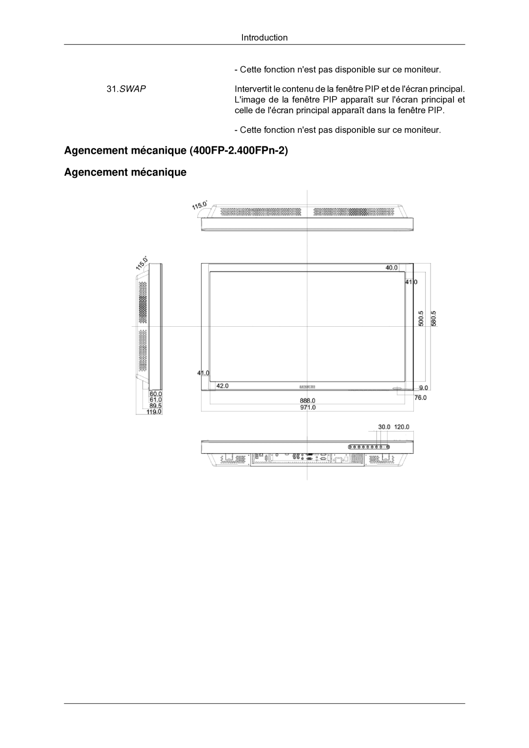 Samsung 400MXN-2, 460MX-2, 460MXN-2, 400MX-2 quick start Agencement mécanique 400FP-2.400FPn-2 