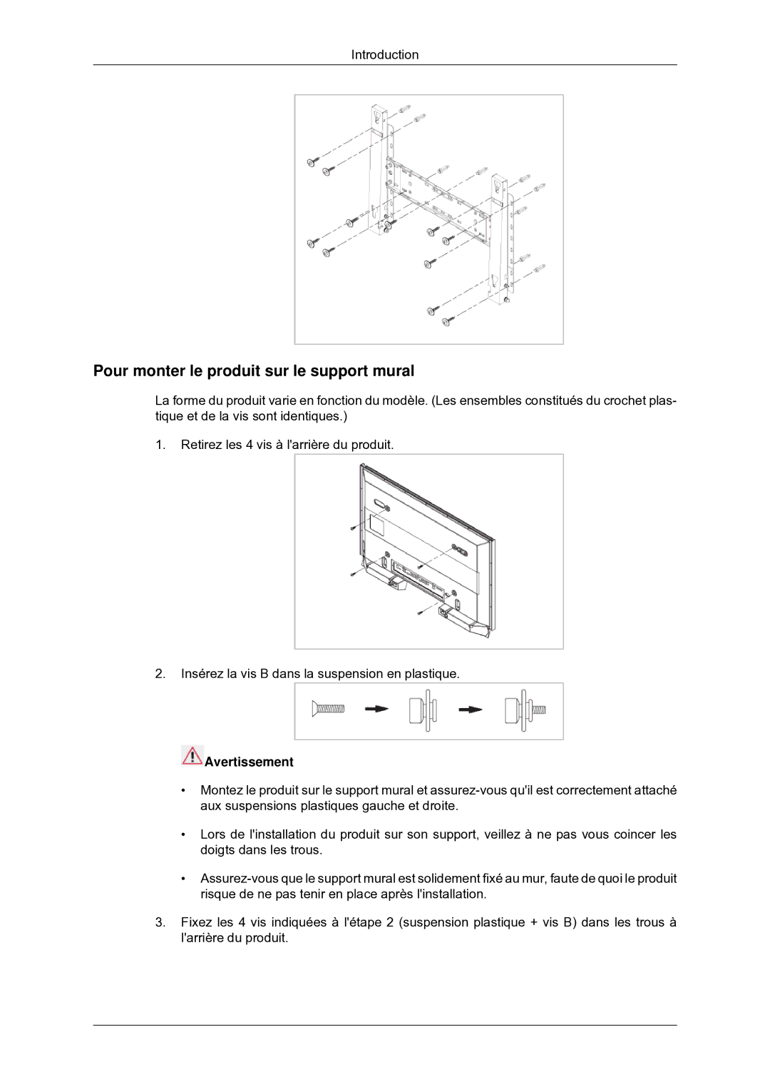 Samsung 400MXN-2, 460MX-2, 460MXN-2, 400MX-2 quick start Pour monter le produit sur le support mural 