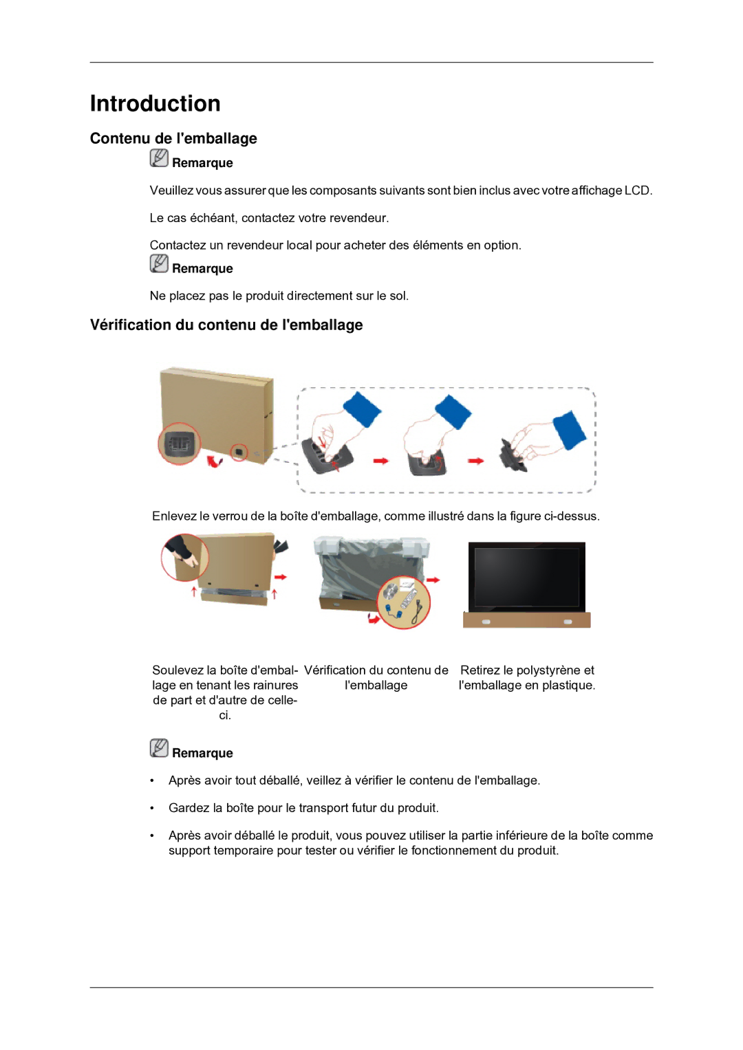 Samsung 460MXN-2, 460MX-2, 400MXN-2, 400MX-2 quick start Contenu de lemballage, Vérification du contenu de lemballage 