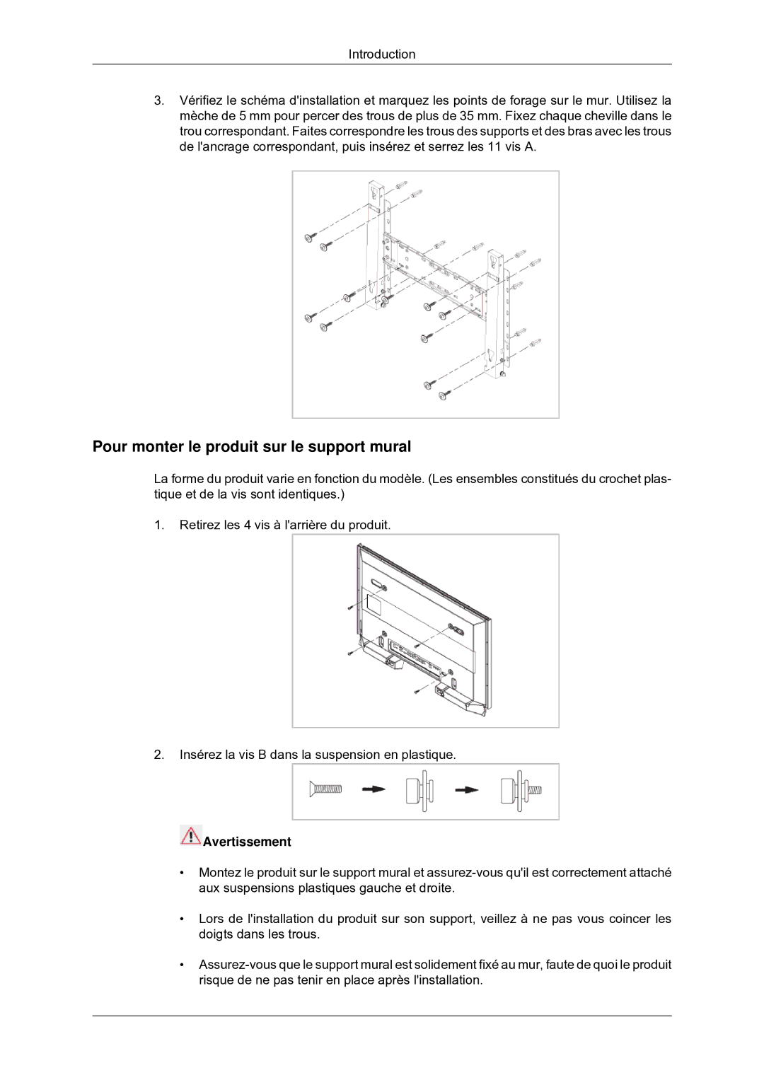 Samsung 400MX-2, 460MX-2, 400MXN-2, 460MXN-2 quick start Pour monter le produit sur le support mural 