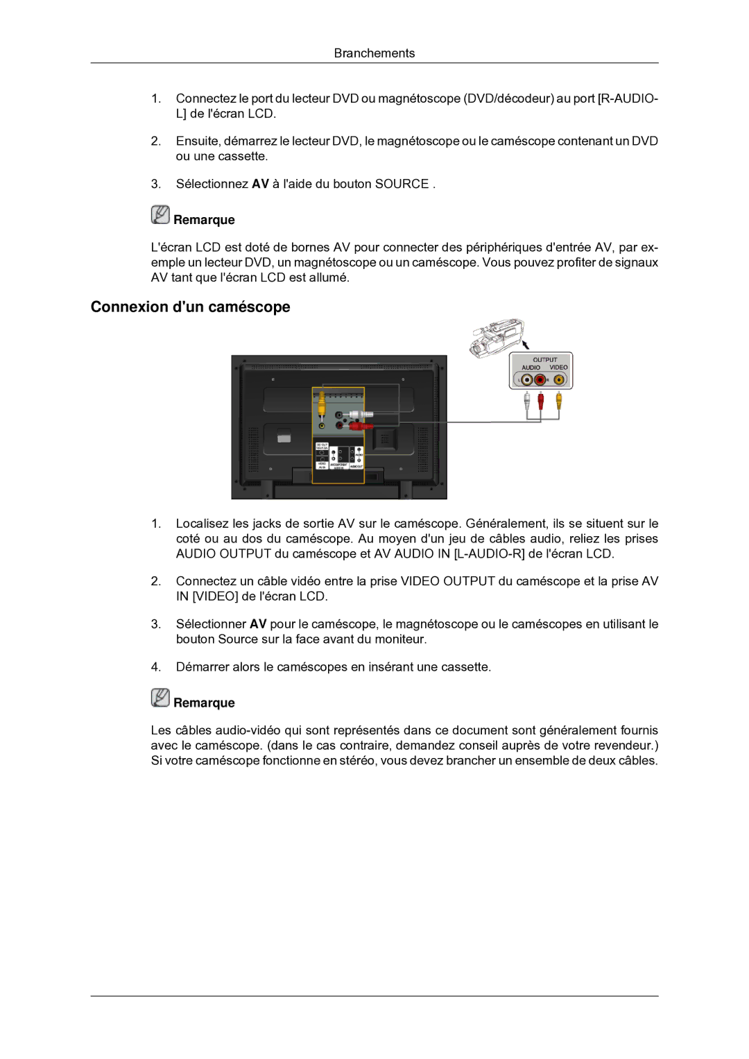 Samsung 460MX-2, 400MXN-2, 460MXN-2, 400MX-2 quick start Connexion dun caméscope 