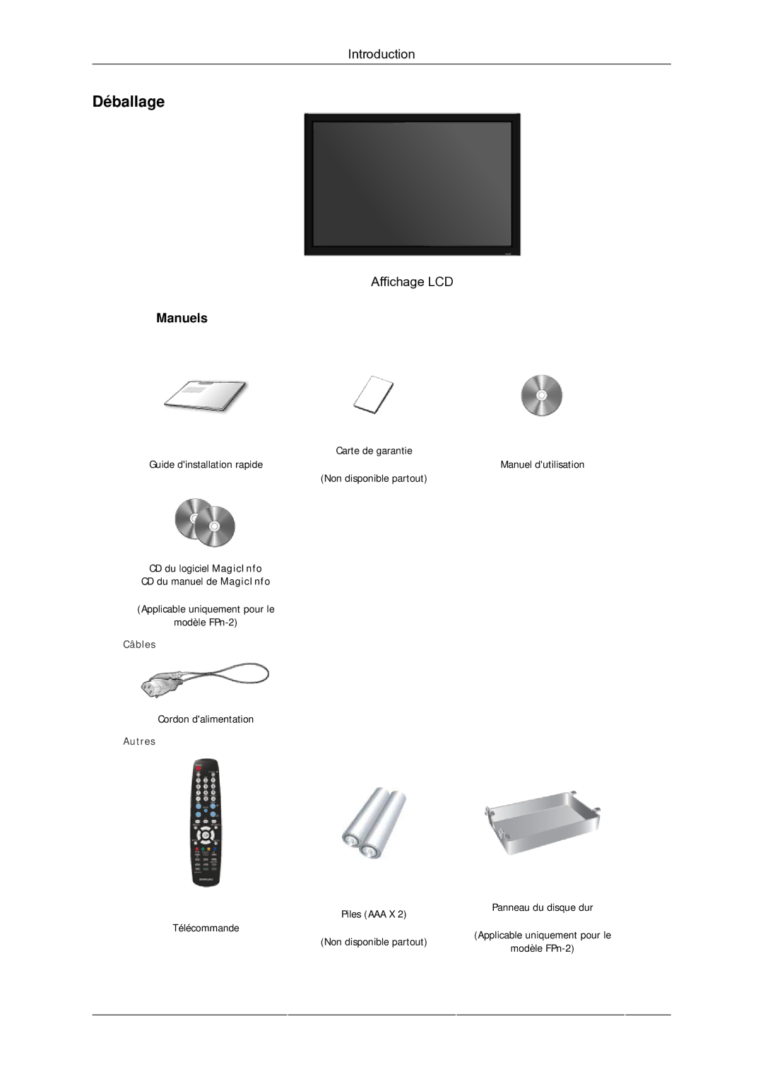 Samsung 400MX-2, 460MX-2, 400MXN-2, 460MXN-2 quick start Déballage, Manuels 