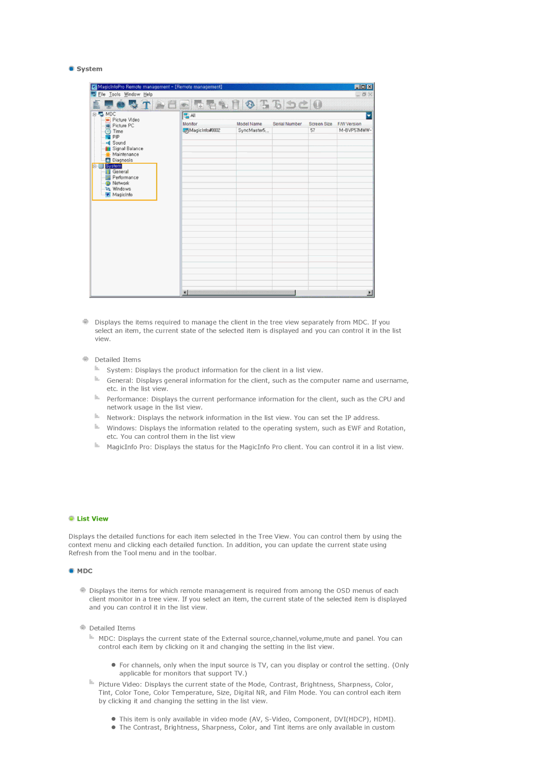 Samsung 400MXN, 460MXN user manual System, List View 