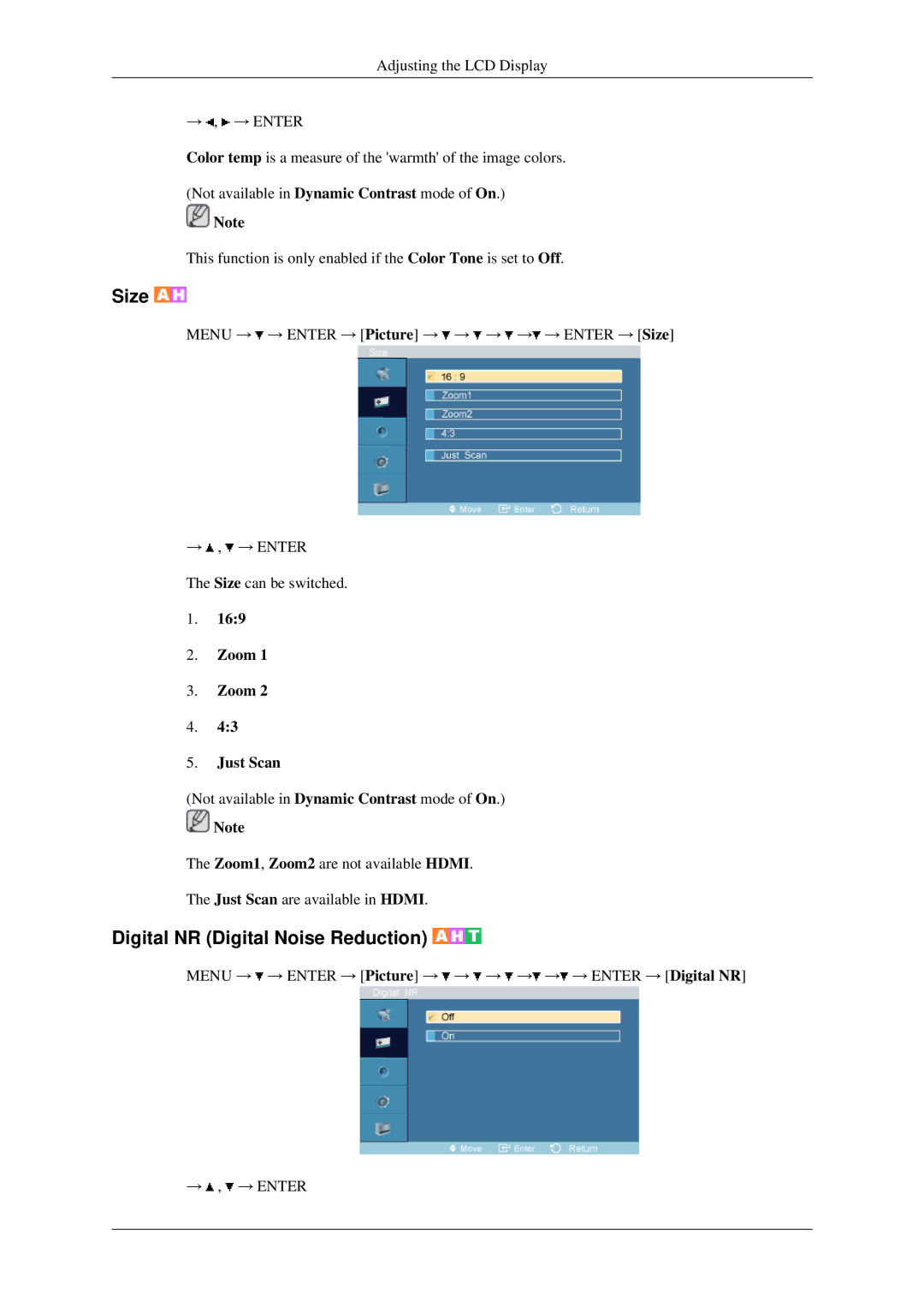 Samsung 400MXN, 460MXN user manual Digital NR Digital Noise Reduction, Zoom Just Scan 