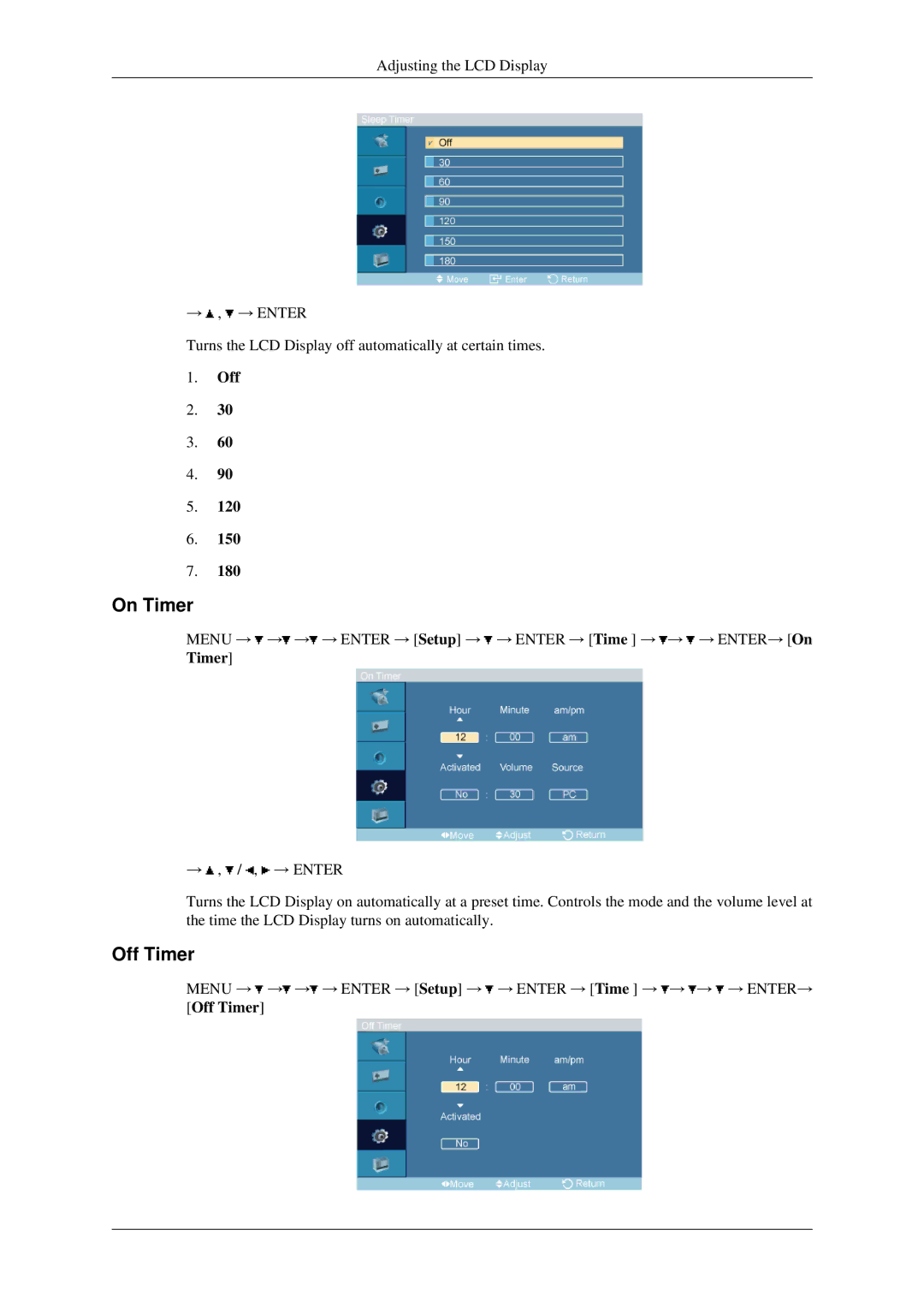 Samsung 460MXN, 400MXN user manual On Timer, Off Timer 