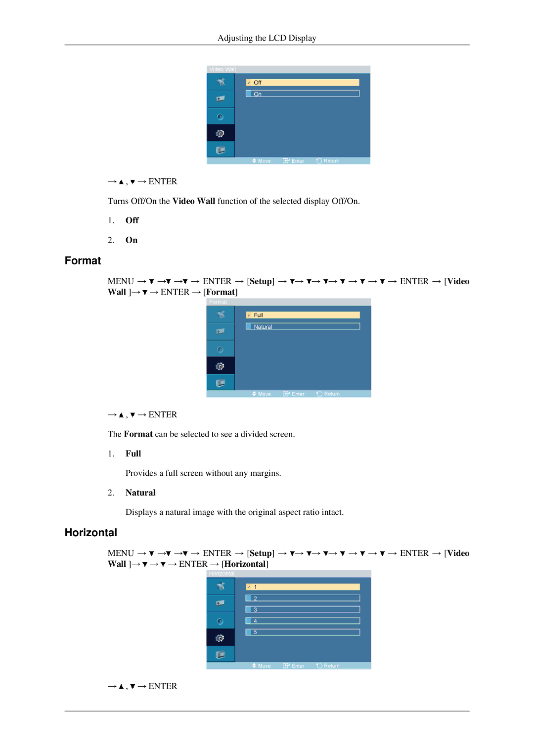 Samsung 460MXN, 400MXN user manual Format, Horizontal, Full, Natural 