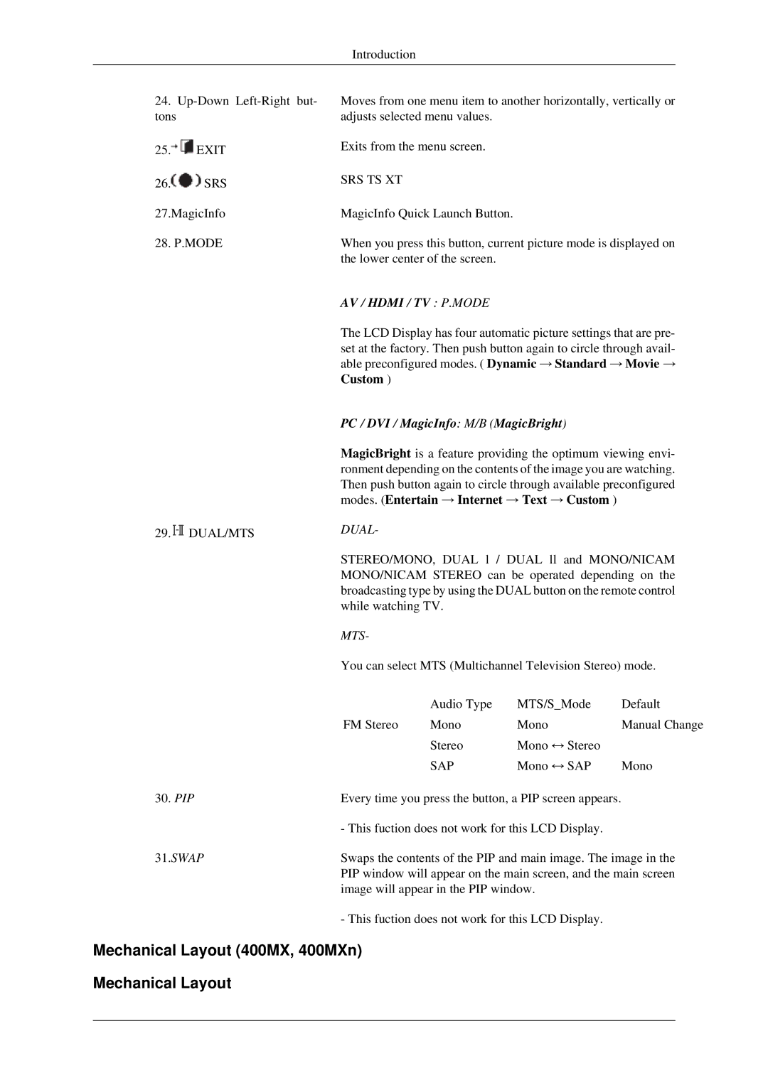 Samsung 460MXN, 400MXN user manual Mechanical Layout 400MX, 400MXn, Srs Ts Xt 