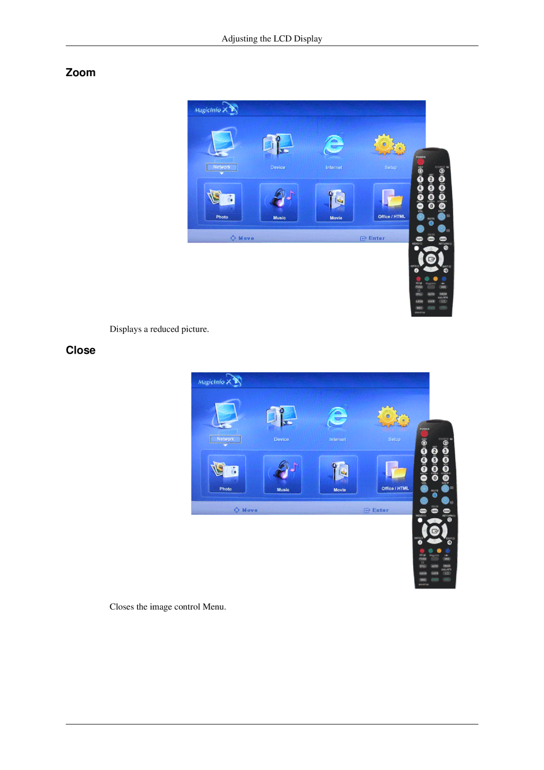 Samsung 460MXN, 400MXN user manual Zoom, Close 