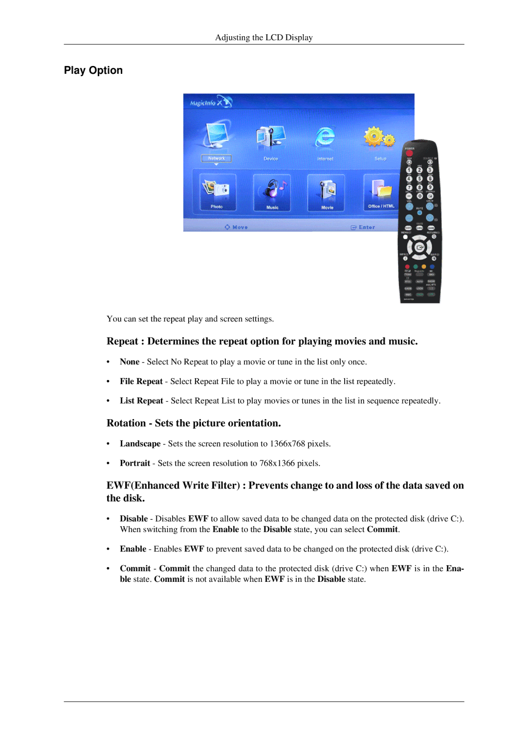 Samsung 460MXN, 400MXN user manual Play Option, Rotation Sets the picture orientation 