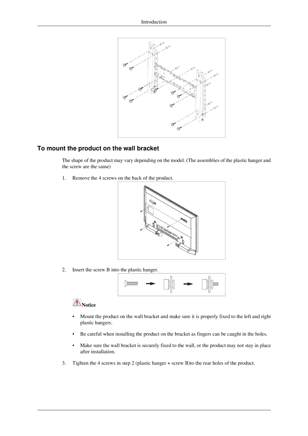 Samsung 400MXN, 460MXN user manual To mount the product on the wall bracket 