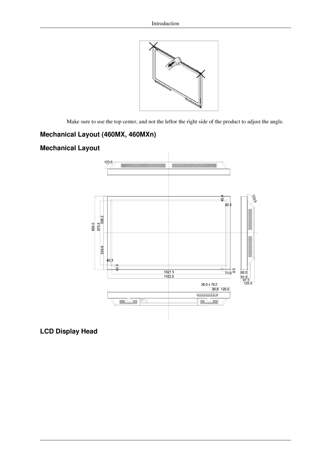 Samsung 460MXN, 400MXN user manual Mechanical Layout 460MX, 460MXn LCD Display Head 