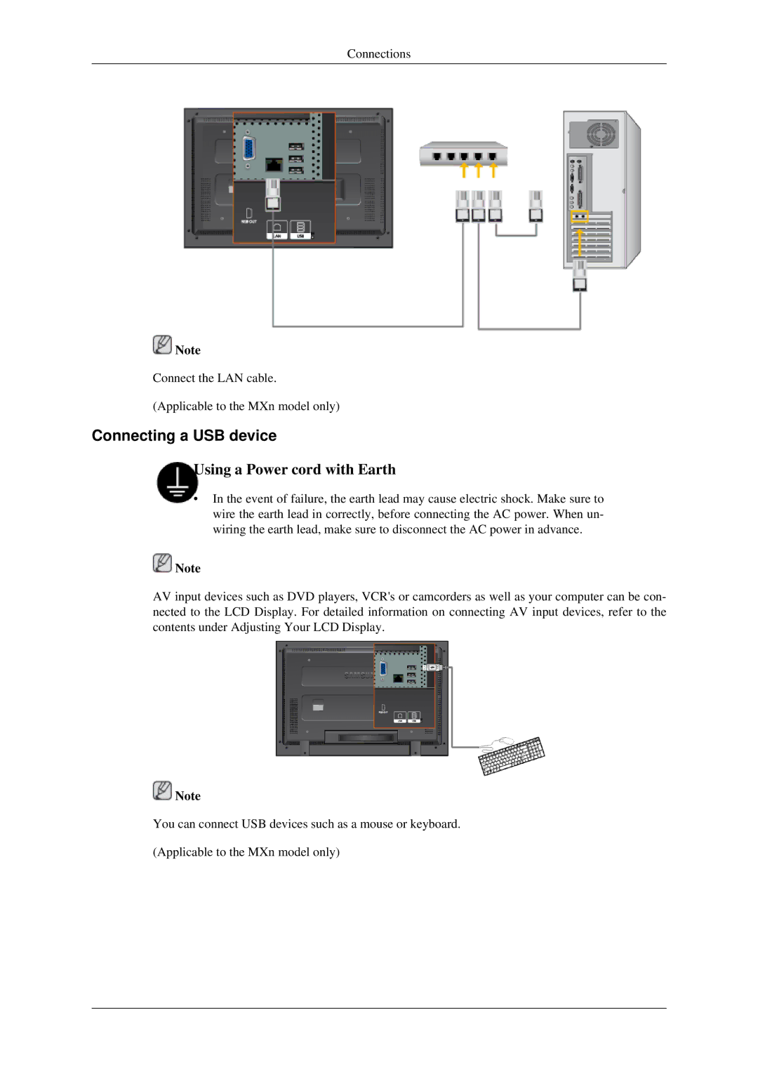 Samsung 460MXN, 400MXN user manual Connecting a USB device 