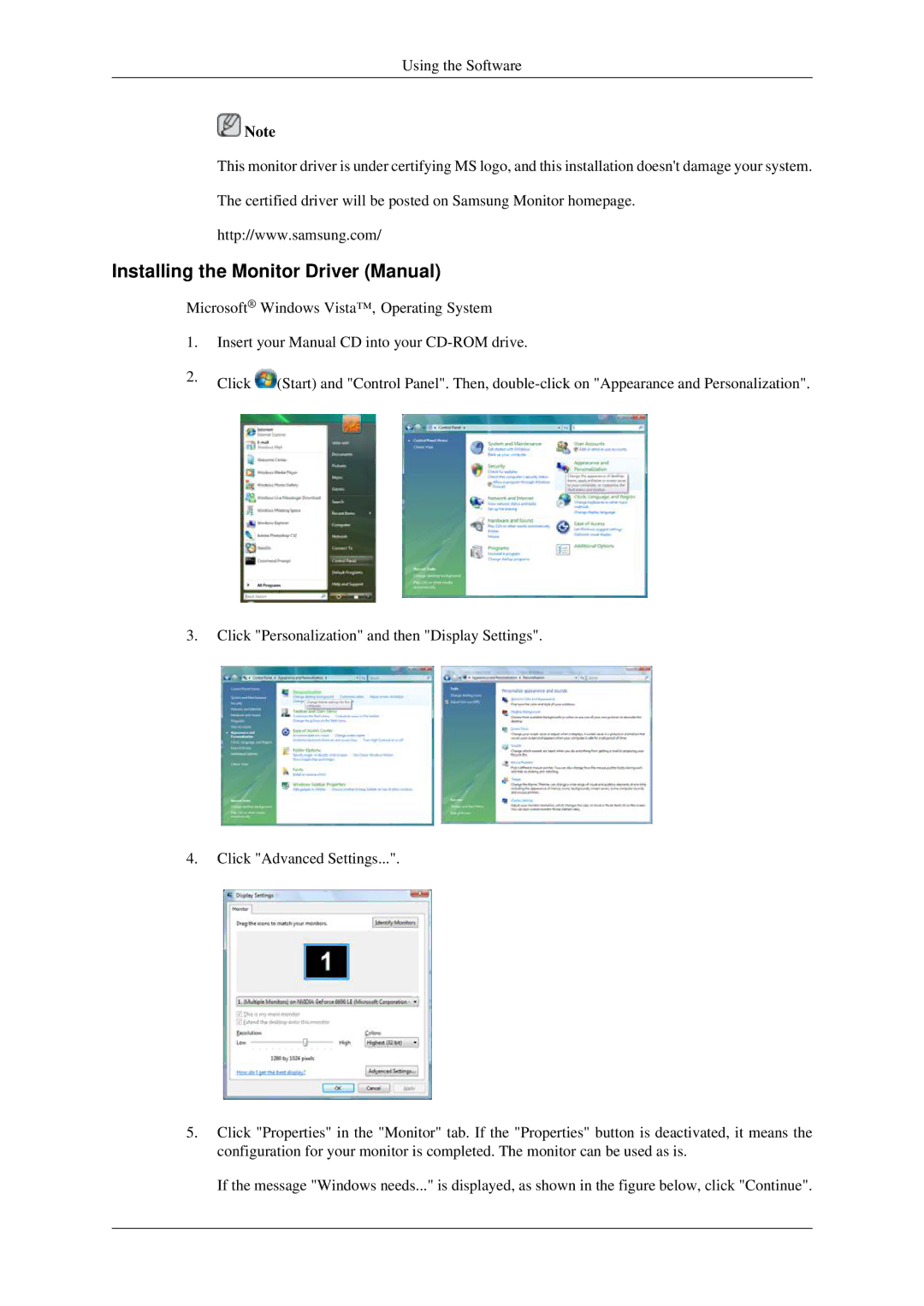 Samsung 460MXN, 400MXN user manual Installing the Monitor Driver Manual 