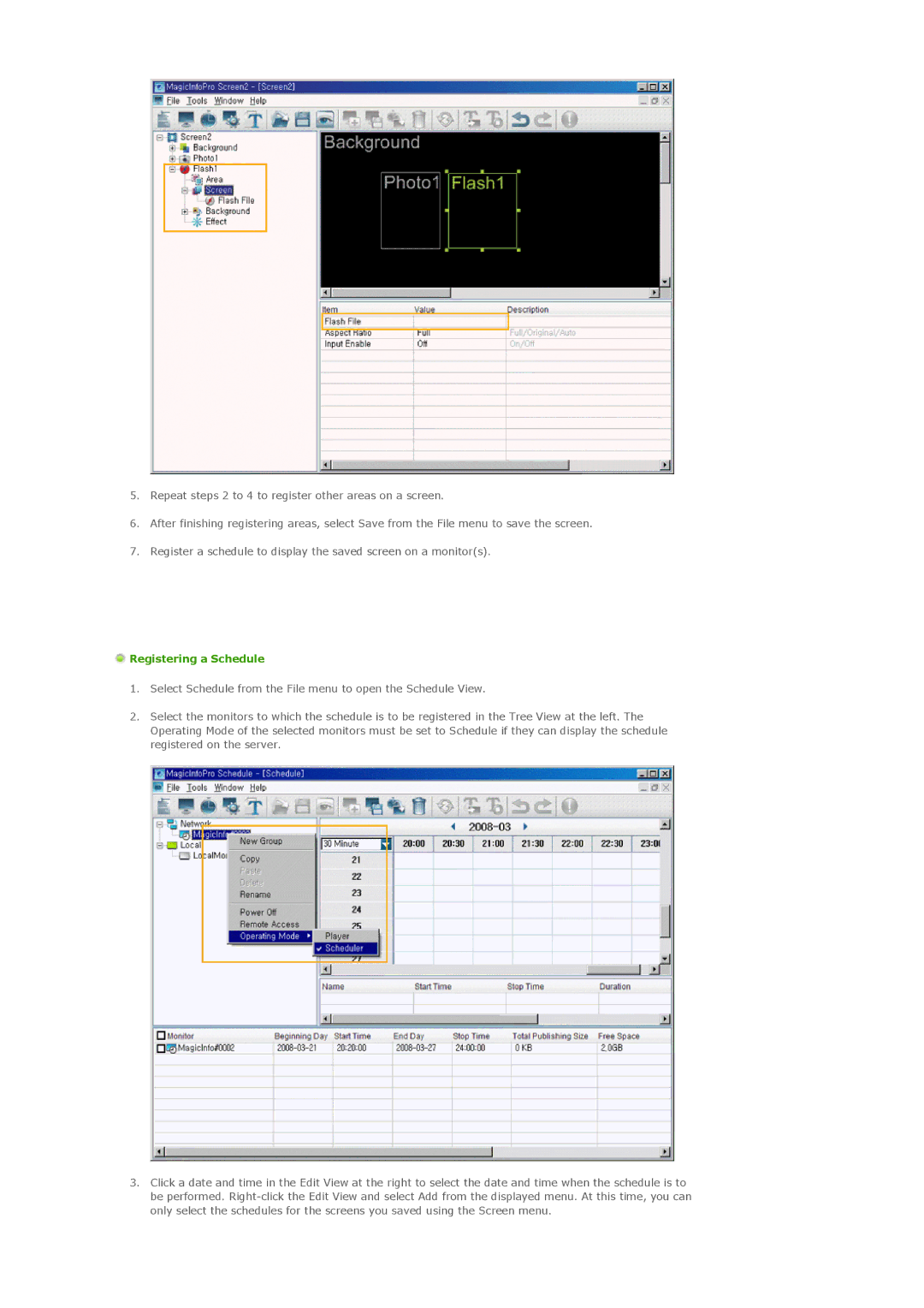 Samsung 460MXN, 400MXN user manual Registering a Schedule 