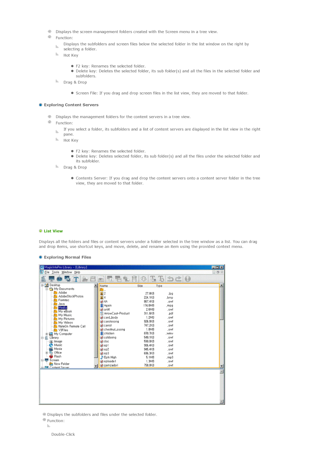 Samsung 460MXN, 400MXN user manual Exploring Content Servers, List View 