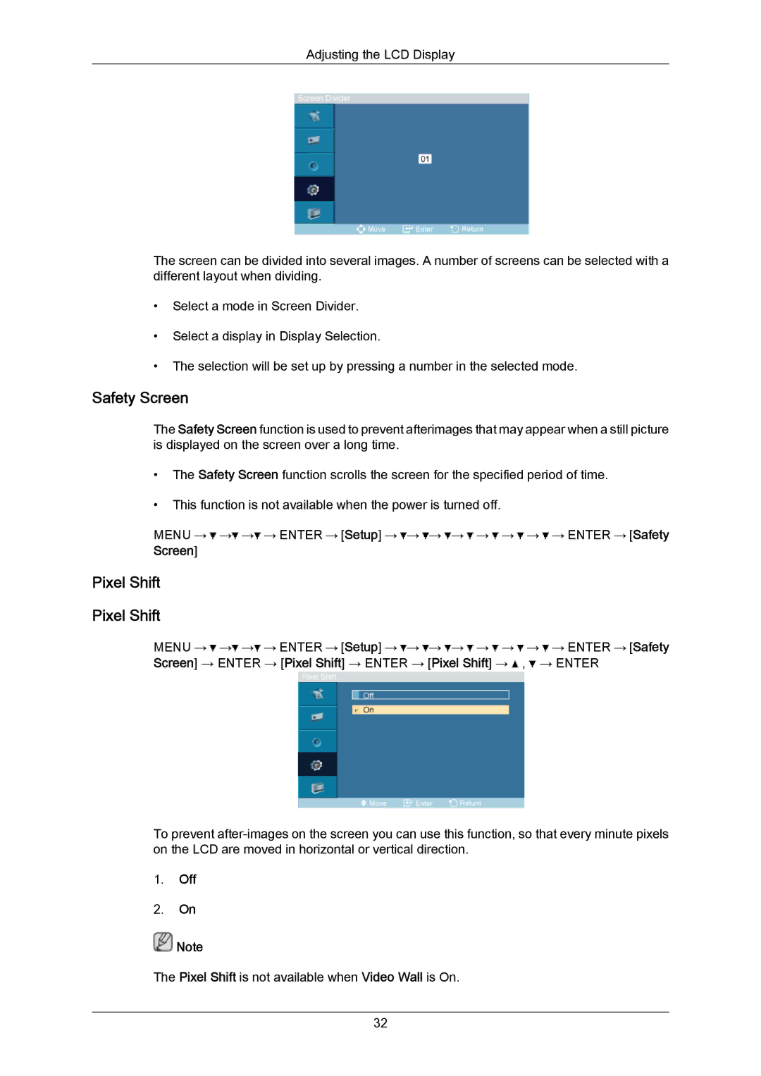 Samsung 460TMn user manual Safety Screen, Pixel Shift 