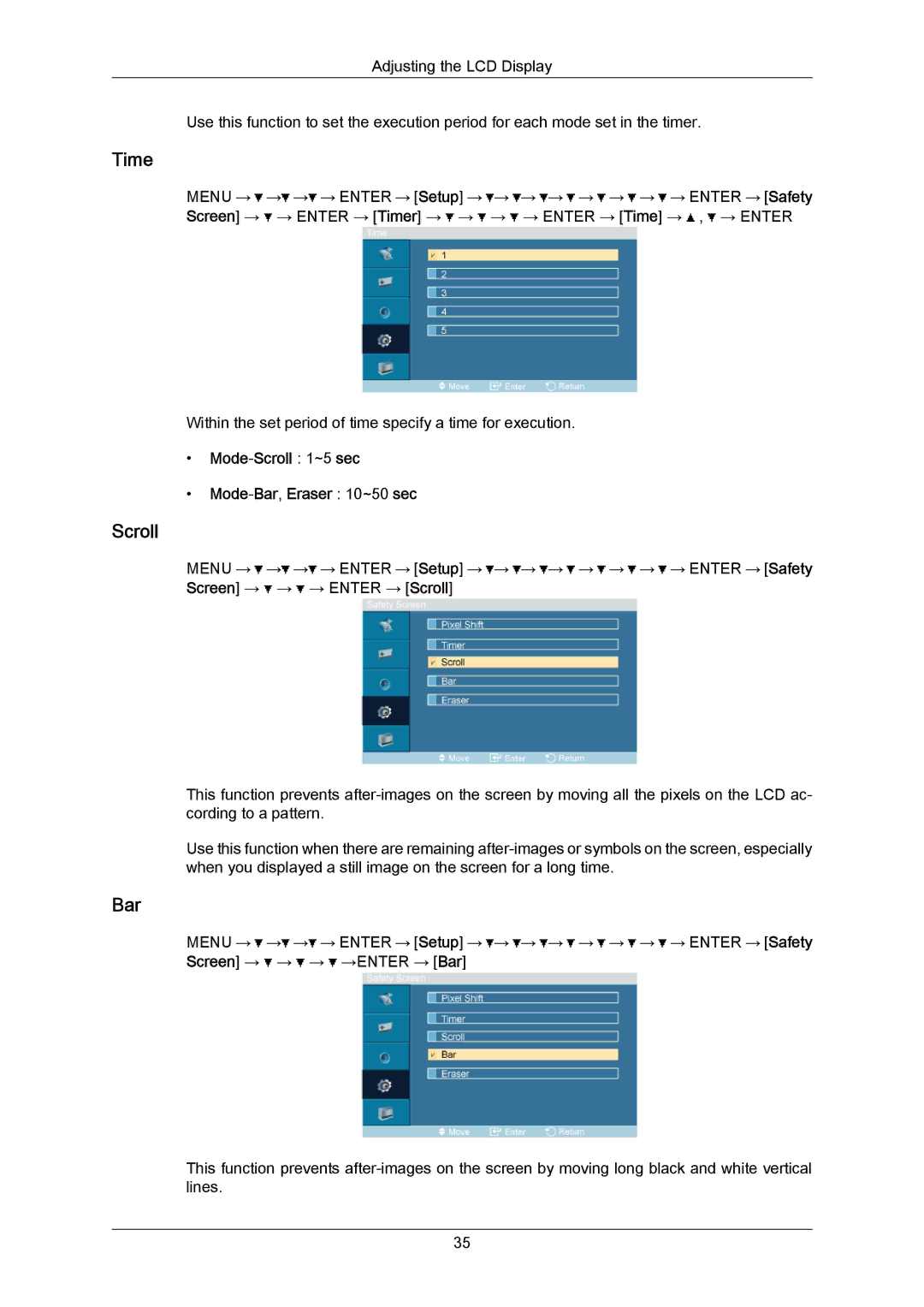 Samsung 460TMn user manual Mode-Scroll 1~5 sec Mode-Bar,Eraser 10~50 sec 