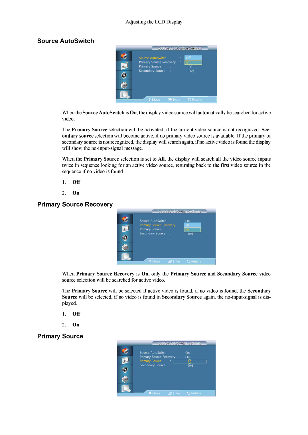 Samsung 460TS-3, 400TS-3, SL46B user manual Source AutoSwitch, Primary Source Recovery 