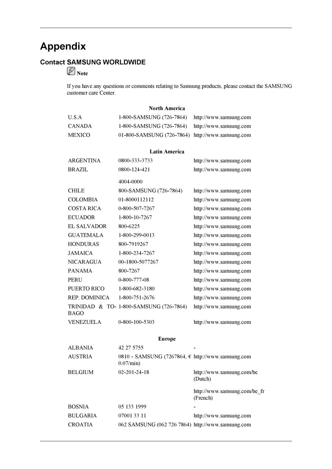 Samsung 460TS-3, 400TS-3, SL46B user manual Contact Samsung Worldwide, North America, Latin America, Europe 