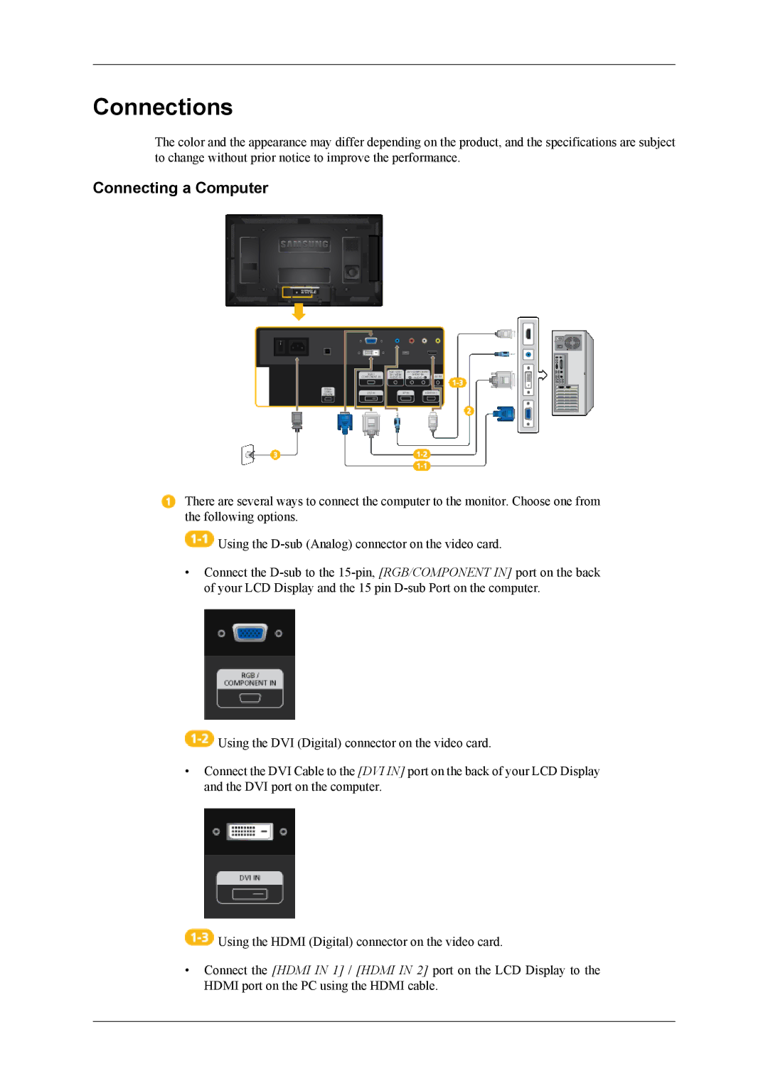 Samsung SL46B, 460TS-3, 400TS-3 user manual Connections, Connecting a Computer 